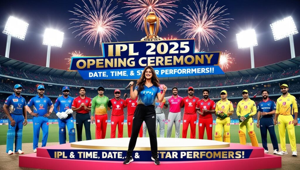 IPL 2025 Opening Ceremony: Stage set at Eden Gardens with dazzling lights and performances.